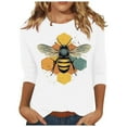 thumbnail image 1 of CYMMPU Spring Tops Crew Neck T-Shirts Bee Pattern Blouses for Women Dressy Casual 3/4 Sleeve Fall Trendy Shirts Loose Fit Lightweight Basic Tees White XXL, 1 of 5