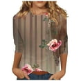 thumbnail image 1 of CYMMPU Spring Tops Crew Neck Tunic Tops 3/4 Sleeve Blouses for Women Dressy Casual Floral Pattern Loose Fit Summer Fashion Shirts Lightweight Basic T-Shirts Pink L, 1 of 5