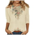thumbnail image 1 of CYMMPU Spring Tops Crew Neck Tunic Tops 3/4 Sleeve Floral Printed Loose Fit Blouses for Women Dressy Casual Fall Trendy Shirts Lightweight Basic Tees Yellow M, 1 of 5
