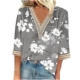 thumbnail image 1 of CYMMPU Spring Tops Lace V Neck Tunic Tops Summer Fashion Shirts Blouses for Women Dressy Casual Flower Pattern Loose Fit 3/4 Sleeve Business Elegant Work Topss Gray S, 1 of 5