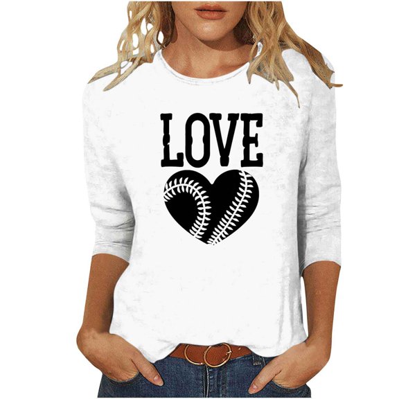 CYMMPU Spring Tops Round Neck Floral Printed Fall Trendy Shirts 3/4 Sleeve Blouses for Women Dressy Casual Tunic Tops Loose Fit Lightweight Basic Tees White XL