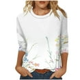 thumbnail image 1 of CYMMPU Spring Tops Round Neck Flower Printed Summer Fashion Shirts Blouses for Women Dressy Casual 3/4 Sleeve Loose Fit Tunic Tops Mother's Gift Topss White XXL, 1 of 5