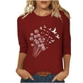 thumbnail image 1 of CYMMPU Spring Tops Round Neck Loose Fit Blouses for Women Dressy Casual Flower Pattern Tunic Tops Summer Trendy Shirts 3/4 Sleeve Lightweight Basic Tees Wine M, 1 of 6