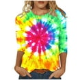 thumbnail image 1 of CYMMPU Spring Tops Round Neck Tie Dye Tunic Tops Fall Trendy Shirts Loose Fit Blouses for Women Dressy Casual 3/4 Sleeve Ombre T-Shirts Multicolor M, 1 of 5