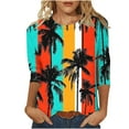 thumbnail image 1 of CYMMPU Spring Tops Round Neck Tunic Tops Flower Pattern 3/4 Sleeve Blouses for Women Dressy Casual Loose Fit Summer Fashion Shirts Pleated Dressy T-Shirts Mint Green L, 1 of 5