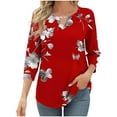 thumbnail image 1 of CYMMPU Spring Tops Round Neck Tunic Tops Loose Fit Summer Trendy Shirts 3/4 Sleeve Floral Printed Blouses for Women Dressy Casual Lightweight Basic Tees Red M, 1 of 6