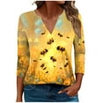 thumbnail image 1 of CYMMPU Spring Tops V Neck 3/4 Sleeve Fall Fashion Shirts Blouses for Women Dressy Casual Loose Fit Tunic Tops Bee Pattern Business Elegant Work Topss Multicolor XXXXL, 1 of 5