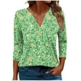 thumbnail image 1 of CYMMPU Spring Tops V Neck Fall Fashion Shirts Loose Fit 3/4 Sleeve Flower Printed Blouses for Women Dressy Casual Tunic Tops Business Elegant Work Topss XXXL, 1 of 5
