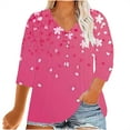 thumbnail image 1 of CYMMPU Spring Tops V Neck Tunic Tops 3/4 Sleeve Summer Trendy Shirts Floral Pattern Loose Fit Blouses for Women Dressy Casual Plus Size T-Shirt XXL, 1 of 4