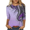 thumbnail image 1 of CYMMPU Spring Tunic Tops Boho Blouses for Women Dressy Casual Flower Pattern Fall Trendy Shirts 3/4 Sleeve Round Neck Loose Fit Lightweight Basic Tees Multicolor XL, 1 of 5