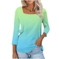 thumbnail image 1 of CYMMPU Summer Fall Fashion Tunic Tops Vintage Shirts Square Neck Business Work Blouses Gradient Color 3/4 Length Sleeve Basic Tees 2025 Clothes for Women Sky Blue M, 1 of 7