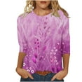 thumbnail image 1 of CYMMPU Summer Fashion Shirts 3/4 Sleeve Blouses for Women Dressy Casual Floral Pattern Round Neck Tunic Tops Loose Fit Spring Tops Lightweight Basic T-Shirts XXXXL, 1 of 5