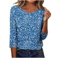 thumbnail image 1 of CYMMPU Summer Fashion Shirts 3/4 Sleeve Blouses for Women Dressy Casual Flower Printed Crew Neck Tunic Tops Spring Tops Loose Fit Lightweight Basic T-Shirts Blue S, 1 of 7