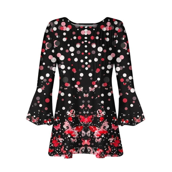 CYMMPU Summer Fashion Shirts 3/4 Sleeve Floral Pattern Blouses for Women Dressy Casual Button V Neck Flare Sleeve Spring Tunic Tops Loose Fit Pleated Dressy T-Shirts Multicolor XXL