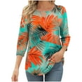thumbnail image 1 of CYMMPU Summer Fashion Shirts 3/4 Sleeve Tunic Tops Flower Printed Loose Fit Spring Tops Blouses for Women Dressy Casual Crew Neck Lightweight Basic T-Shirts Green S, 1 of 6