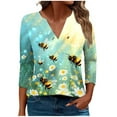 thumbnail image 1 of CYMMPU Summer Fashion Shirts 3/4 Sleeve V Neck Tunic Tops Boho Blouses for Women Dressy Casual Bee Graphic Spring Tops Loose Fit Business Elegant Work Topss Multicolor S, 1 of 5