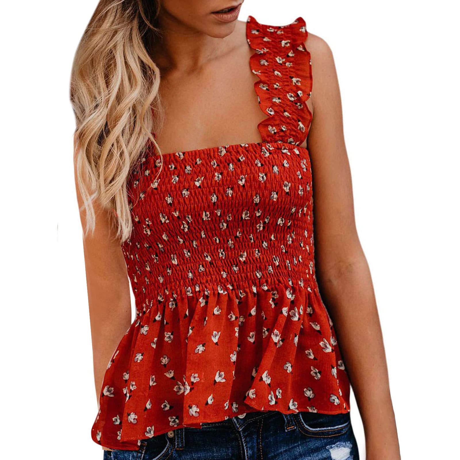 Women's Floral Print Smocked Sleeveless Tank Top Ghana Ubuy