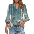 thumbnail image 1 of CYMMPU Summer Trendy Shirts 3/4 Sleeve Spring Tops Blouses for Women Dressy Casual Tunic Tops Flower Pattern Flare Sleeve V Neck Loose Fit Business Elegant Work Tops T-Shirts XL, 1 of 6
