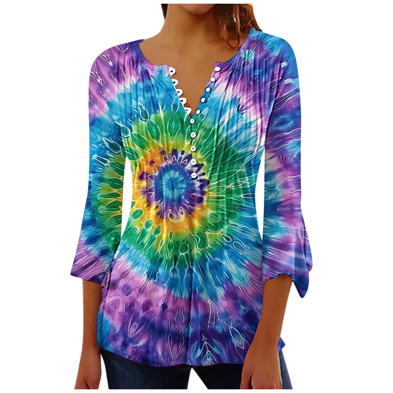 Spring And Summer New Pullover Loose Tie-dye Print T-shirt Top