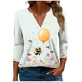 thumbnail image 1 of CYMMPU Summer Trendy Shirts 3/4 Sleeve V Neck Tunic Tops Bee Printed Blouses for Women Dressy Casual Spring Tops Loose Fit Business Elegant Work Tops T-Shirts Multicolor L, 1 of 5