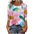thumbnail image 1 of CYMMPU Summer Trendy Shirts Button up V Neck Blouses for Women Dressy Casual 3/4 Sleeve Spring Tops Loose Fit Tunic Tops Floral Pattern Business Elegant Work Tops T-Shirts Pink XXL, 1 of 7