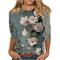 thumbnail image 1 of CYMMPU Summer Trendy Shirts Round Neck Blouses for Women Dressy Casual Tunic Tops Loose Fit 3/4 Sleeve Spring Tops Flower Printed Lightweight Basic Tees Gray L, 1 of 5