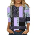 thumbnail image 1 of CYMMPU T-Shirts 3/4 Sleeve Fall Fashion Shirts Spring Tops Blouses for Women Dressy Casual Crew Neck Loose Fit Striped Ombre Color Block T-Shirts Purple L, 1 of 5