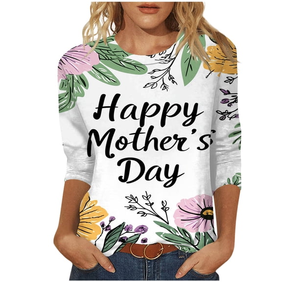 CYMMPU T-Shirts 3/4 Sleeve Fall Fashion Shirts Spring Tops Flower Pattern Blouses for Women Dressy Casual Loose Fit Round Neck Mother's Gift Topss Green S