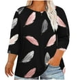 thumbnail image 1 of CYMMPU T-Shirts 3/4 Sleeve Round Neck Floral Pattern Summer Trendy Shirts Spring Tops Blouses for Women Dressy Casual Loose Fit Plus Size T-Shirt XXXXXL, 1 of 5