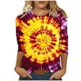 thumbnail image 1 of CYMMPU Tie Dye 3/4 Sleeve Fall Fashion Shirts Spring Tops Loose Fit Tunic Tops Boho Blouses for Women Dressy Casual Crew Neck Ombre T-Shirts S, 1 of 5