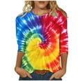 thumbnail image 1 of CYMMPU Tie Dye 3/4 Sleeve Summer Fashion Shirts Spring Tops Blouses for Women Dressy Casual Crew Neck Loose Fit Tunic Tops Ombre T-Shirts XXXXL, 1 of 5