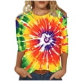 thumbnail image 1 of CYMMPU Tie Dye 3/4 Sleeve Tunic Tops Loose Fit Spring Tops Crew Neck Summer Fashion Shirts Blouses for Women Dressy Casual Ombre T-Shirts Multicolor S, 1 of 5