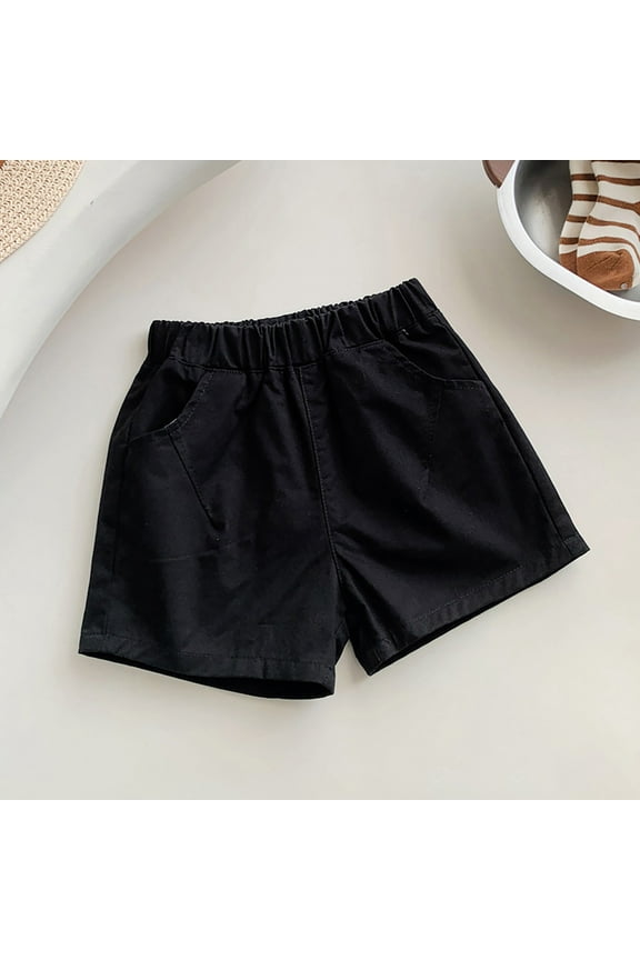 Toddler Boys Chino Shorts Girls Summer Cotton Shorts Wide Leg Elastic Waist Pull On Solid Color Jogger Short with Pockets Black,6 Years