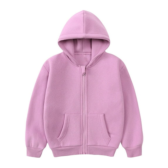 CYMMPU Toddler Fleece Jacket with hood Boys Girls Baby Hoodies For Fall Winter Spring Warm Outerwear Full Zip Sweatshirts for Teen Solid Color Pockets Sweatshirts Purple 9 Years