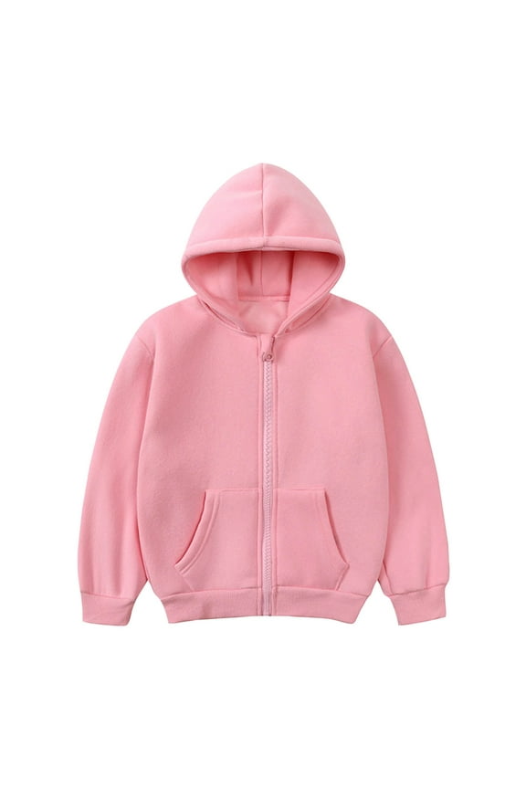 Toddler Fleece Jacket with hood Boys Girls Baby Hoodies For Fall Winter Spring Warm Outerwear Full Zip Sweatshirts for Teen Solid Color Pockets Sweatshirts Pink 4 Years