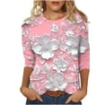 thumbnail image 1 of CYMMPU Tunic Tops 3/4 Sleeve Blouses for Women Dressy Casual Flower Pattern Loose Fit Crew Neck Summer Fashion Shirts Spring Tops Lightweight Basic T-Shirts Pink XXXXL, 1 of 7