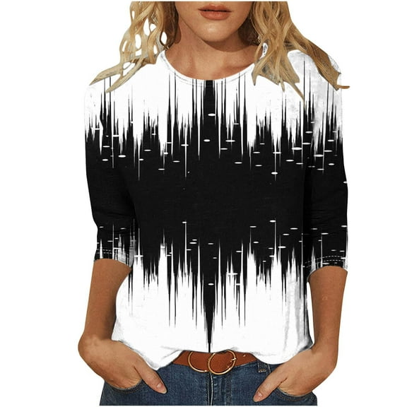 CYMMPU Tunic Tops 3/4 Sleeve Blouses for Women Dressy Casual Loose Fit Crew Neck Spring Tops Fall Fashion Shirts Floral Pattern Lightweight Basic T-Shirts Multicolor XXXXL