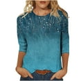 thumbnail image 1 of CYMMPU Tunic Tops 3/4 Sleeve Blouses for Women Dressy Casual Loose Fit Fall Fashion Shirts Crew Neck Spring Tops Floral Printed Lightweight Basic T-Shirts Light Blue XXXXL, 1 of 5