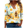 thumbnail image 1 of CYMMPU Tunic Tops 3/4 Sleeve Blouses for Women Dressy Casual Loose Fit Spring Tops Bee Pattern Fall Fashion Shirts V Neck Business Elegant Work Topss Multicolor XL, 1 of 5