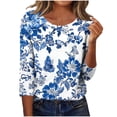thumbnail image 1 of CYMMPU Tunic Tops 3/4 Sleeve Blouses for Women Dressy Casual Round Neck Loose Fit Spring Tops Summer Fashion Shirts Floral Printed Lightweight Basic T-Shirts Blue L, 1 of 7