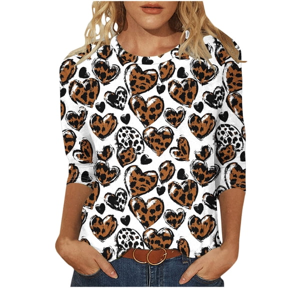CYMMPU Tunic Tops 3/4 Sleeve Blouses for Women Dressy Casual Spring Tops Fall Trendy Shirts Loose Fit Flower Pattern Round Neck Lightweight Basic Tees XL