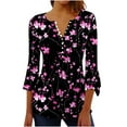 thumbnail image 1 of CYMMPU Tunic Tops 3/4 Sleeve Blouses for Women Dressy Casual Spring Tops Flower Pattern Loose Fit Button V Neck Flare Sleeve Summer Fashion Shirts Empire Waist A Line T-Shirts Multicolor M, 1 of 5