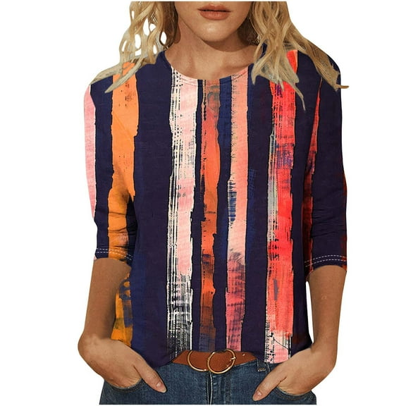 CYMMPU Tunic Tops 3/4 Sleeve Blouses for Women Dressy Casual Spring Tops Loose Fit Flower Printed Round Neck Summer Trendy Shirts Lightweight Basic Tees Multicolor XXXXXL