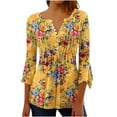 thumbnail image 1 of CYMMPU Tunic Tops 3/4 Sleeve Blouses for Women Dressy Casual Spring Tops Summer Fashion Shirts Flower Printed Button V Neck Flare Sleeve Loose Fit Empire Waist A Line T-Shirts Multicolor L, 1 of 5