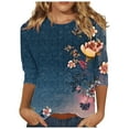 thumbnail image 1 of CYMMPU Tunic Tops 3/4 Sleeve Crew Neck Spring Tops Floral Pattern Blouses for Women Dressy Casual Summer Trendy Shirts Loose Fit Lightweight Basic Tees Navy XXXL, 1 of 5