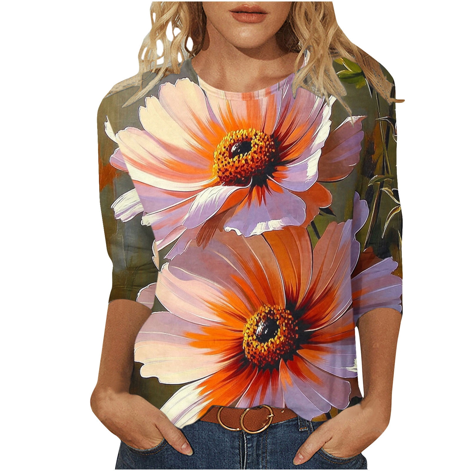 Fanway&EC Women's Casual Summer Top - 3/4 Sleeve Loose Fit Tunic Tee, Polyester Rayon Blend 3 thumbnail image
