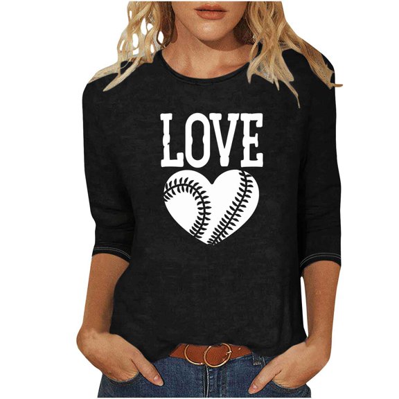 CYMMPU Tunic Tops 3/4 Sleeve Fall Fashion Shirts Blouses for Women Dressy Casual Round Neck Floral Printed Loose Fit Spring Tops Lightweight Basic T-Shirts Black XXL