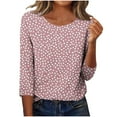 thumbnail image 1 of CYMMPU Tunic Tops 3/4 Sleeve Flower Pattern Crew Neck Loose Fit Blouses for Women Dressy Casual Spring Tops Fall Fashion Shirts Lightweight Basic T-Shirts Pink XXL, 1 of 7