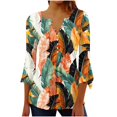 thumbnail image 1 of CYMMPU Tunic Tops 3/4 Sleeve Flower Printed Blouses for Women Dressy Casual Loose Fit Spring Tops Fall Trendy Shirts Button V Neck Flare Sleeve Empire Waist A Line T-Shirts L, 1 of 5