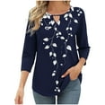 thumbnail image 1 of CYMMPU Tunic Tops 3/4 Sleeve Flower Printed Crew Neck Loose Fit Blouses for Women Dressy Casual Spring Tops Fall Fashion Shirts Lightweight Basic T-Shirts Navy L, 1 of 6